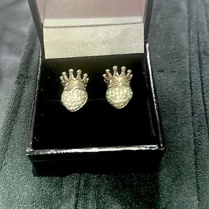 Queen Baby white pave diamonds heart earrings. Crowns. Lovely addition King Baby